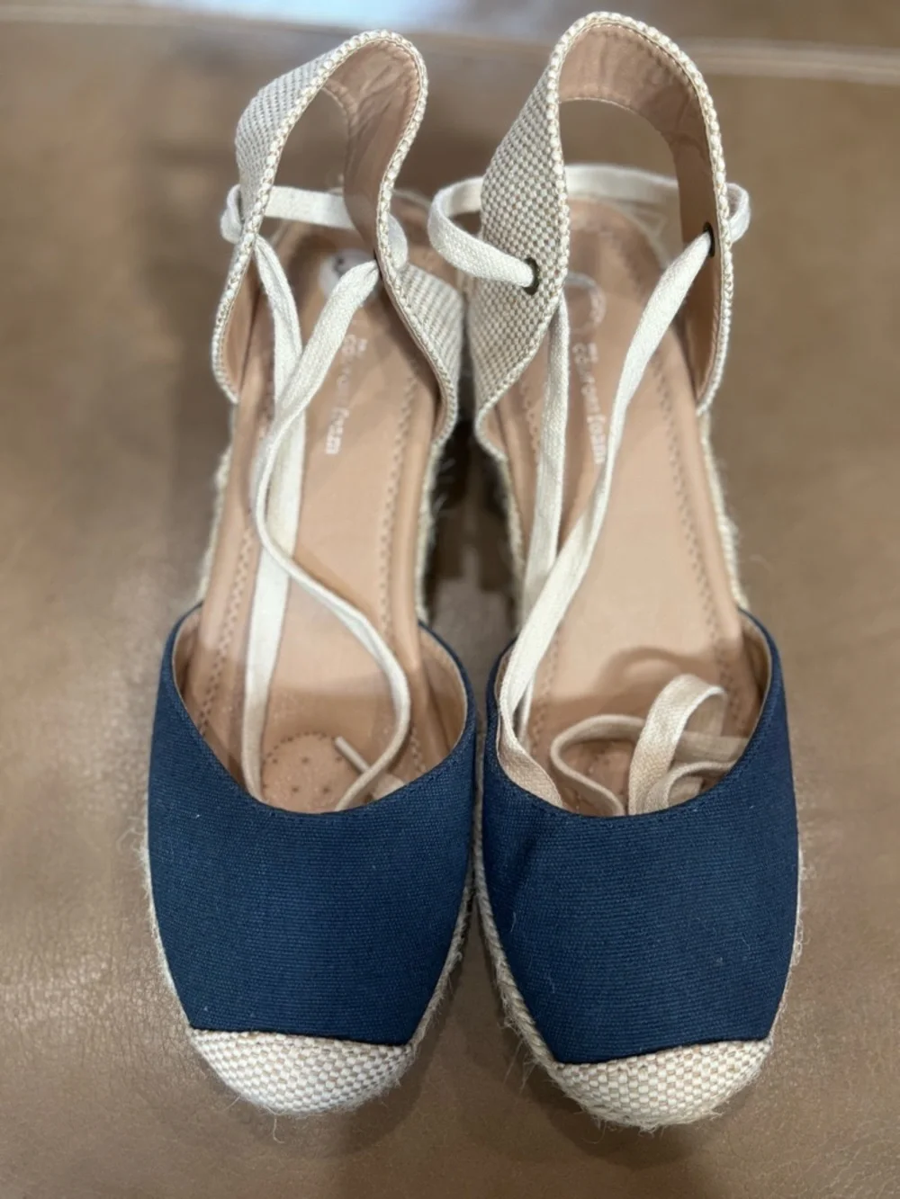 Journee Collection Navy and Cream Espadrille Wedge Sandals